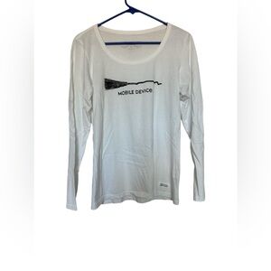 Life is good, white‎ long sleeve women’s shirt witches broom, size small